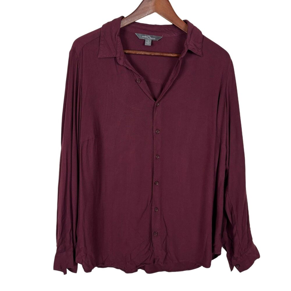 Market & Spruce Red Button Down Long Sleeve Blouse Shirt Women's 1X Plus